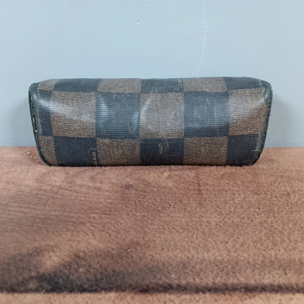 Fendi Signature Check Pattern Hard Case Eyeglasses Sunglass Holder Brown Black